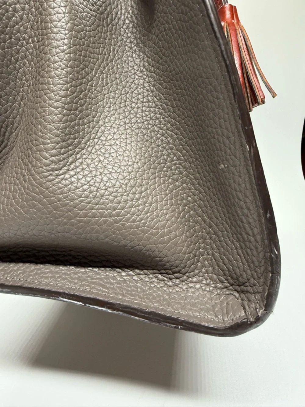 Dooney & Bourke Pebbled Leather Tote Gray Brown Tassel Shoulder Bag Large - Picture 5 of 13